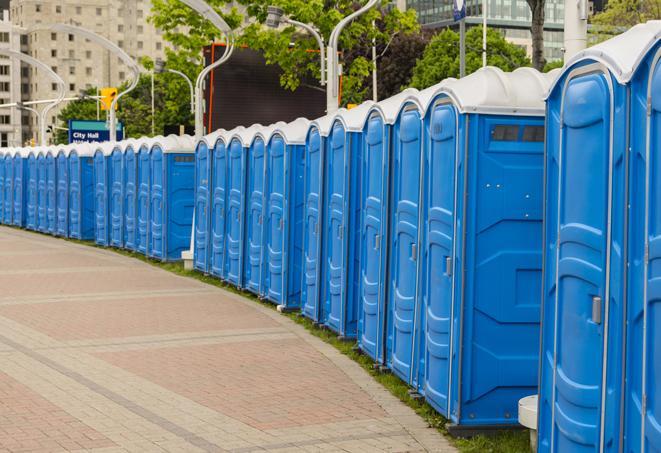 Seasonal porta potty units set up at a North Little Rock, Arkansas venue