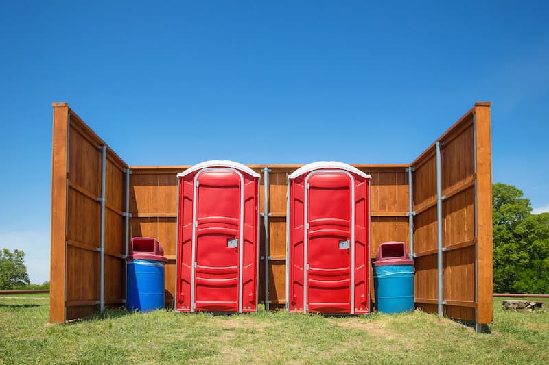 Short-term porta potty units staged for delivery in North Little Rock, Arkansas